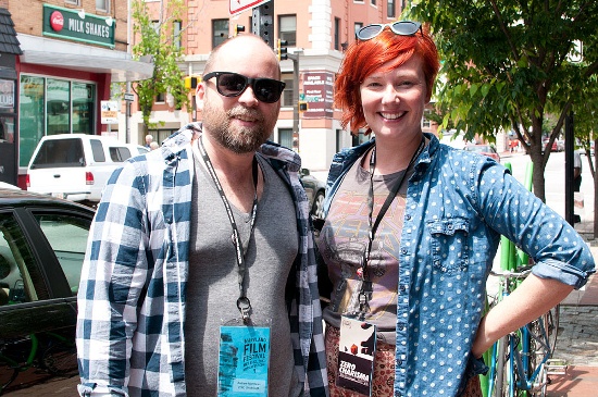 ZERO CHARISMA directors Andrew Matthews and Katie Graham outside of the Charles Theater at 2013 Maryland Film Festival