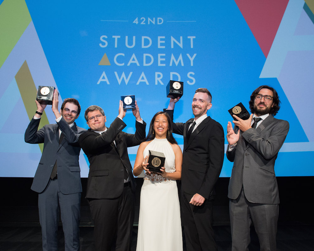 The Academy of Motion Picture Arts and Sciences presented its 42nd Annual Student Academy Awards® on Thursday, September 17, in Beverly Hills. Gold Medal winners (left to right): Alternative film winner Daniel Drummond, Documentary film winner Alexandre Peralta, Animated film winner Alyce Tzue, Narrative film winner Henry Hughes and Foreign film winner Ilker Catak.