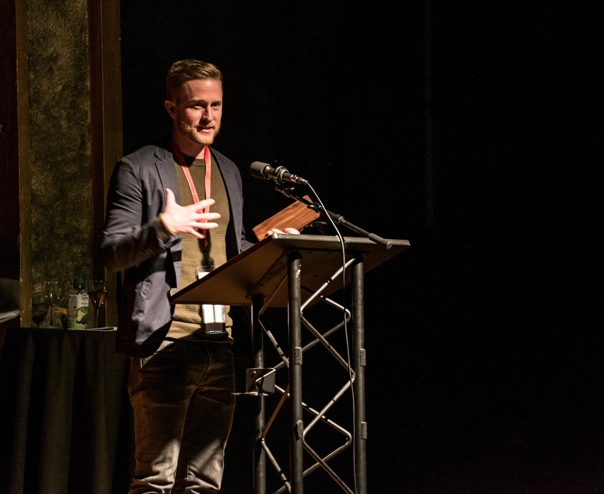 Director Aaron Kopptook home the Rogue Creamery Audience Award: Best Documentary Feature for his film Liyana. Photo by Darren Campbell/AIFF