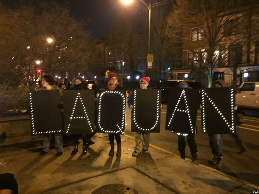 LAQUAN McDonald Chicago memorial from protestors from VOA