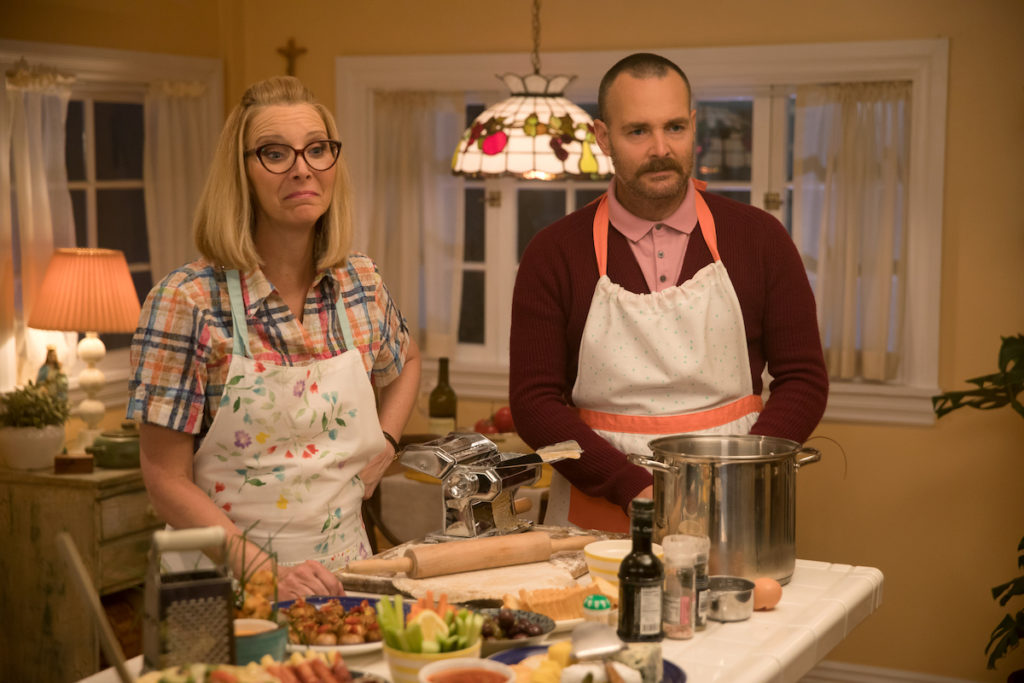 Lisa Kudrow stars as Charmaine and Will Forte as Doug in Olivia Wilde’s directorial debut, BOOKSMART, an Annapurna Pictures release. Credit: Francois Duhamel / Annapurna Pictures