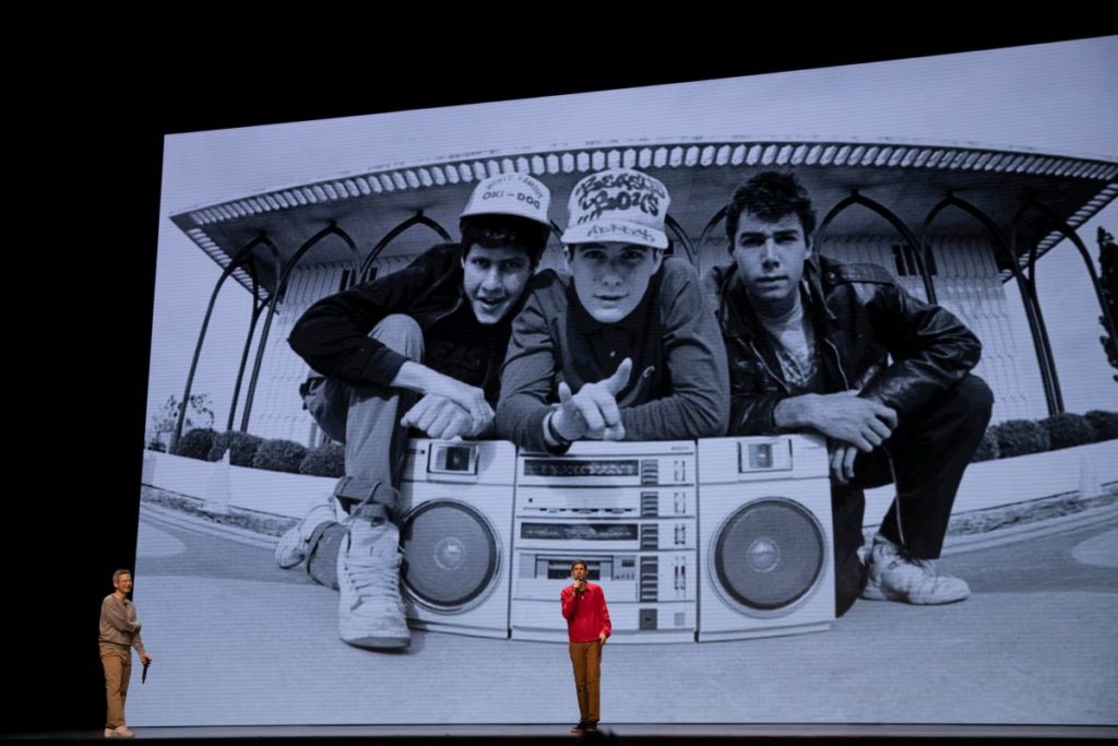 Adam Horovitz and Mike Diamond in “Beastie Boys Story,” premiering April 24 on Apple TV+.