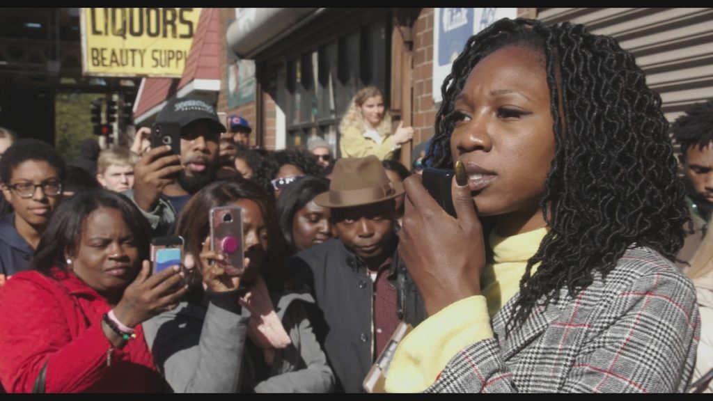 Amara Enyia at a rally in Chicago in"City So Real"(courtesy Participant Media)