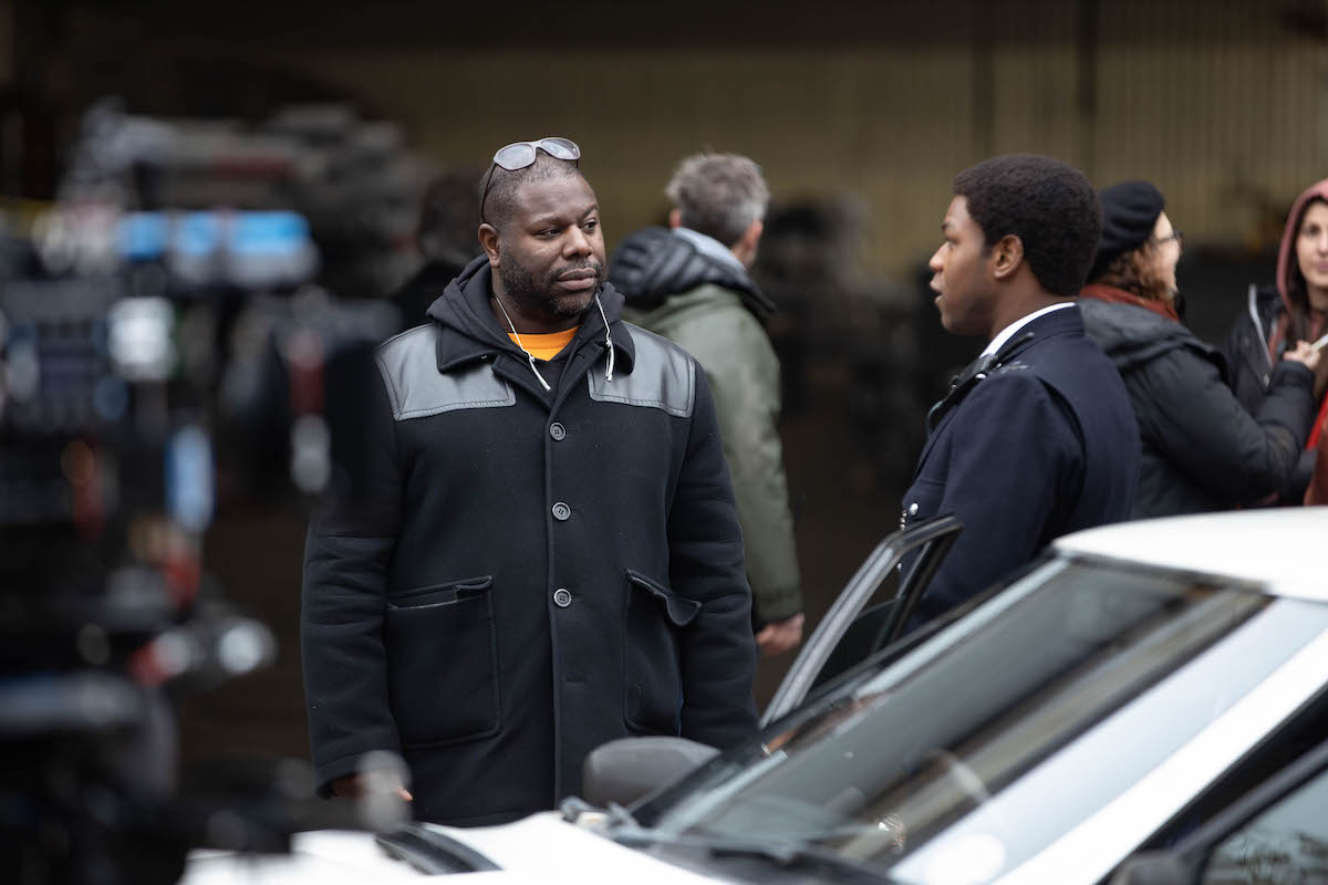 Director Steve McQueen and John Boyega as Leroy Logan on the set of "Red, White and Blue."