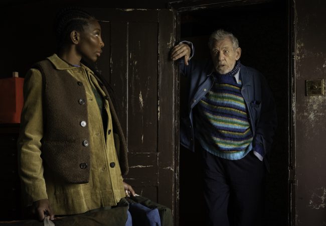 Michaela Coel as “Lori Butler” and Ian McKellen as “Julian Sklar” in THE CHRISTOPHERS directed by Steven Soderbergh. (Claudette Barius.)