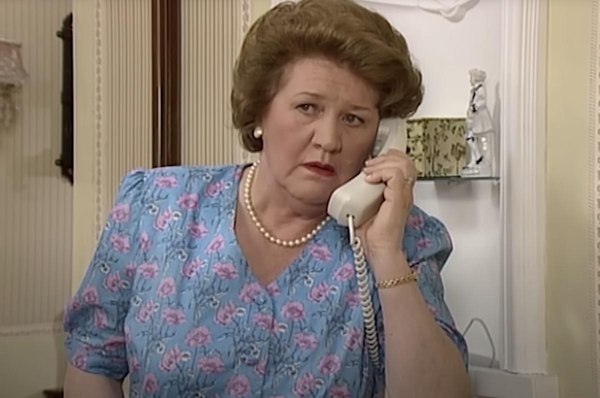 Patricia Routledge as Hyacinth Bucket in the BBC sitcom Keeping Up Appearances 